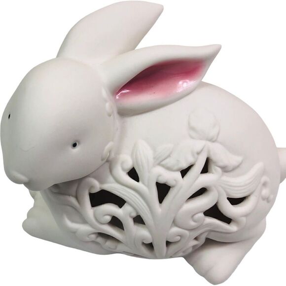 Lying Down Easter White Pink Ceramic Rabbit - Picture 1 of 7